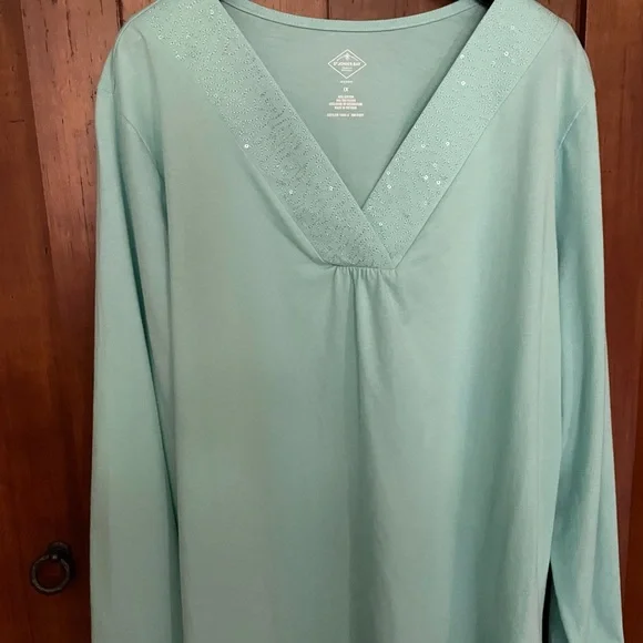 St Johns Bay Teal V-Neck Top Size 1X - Picture 1 of 3
